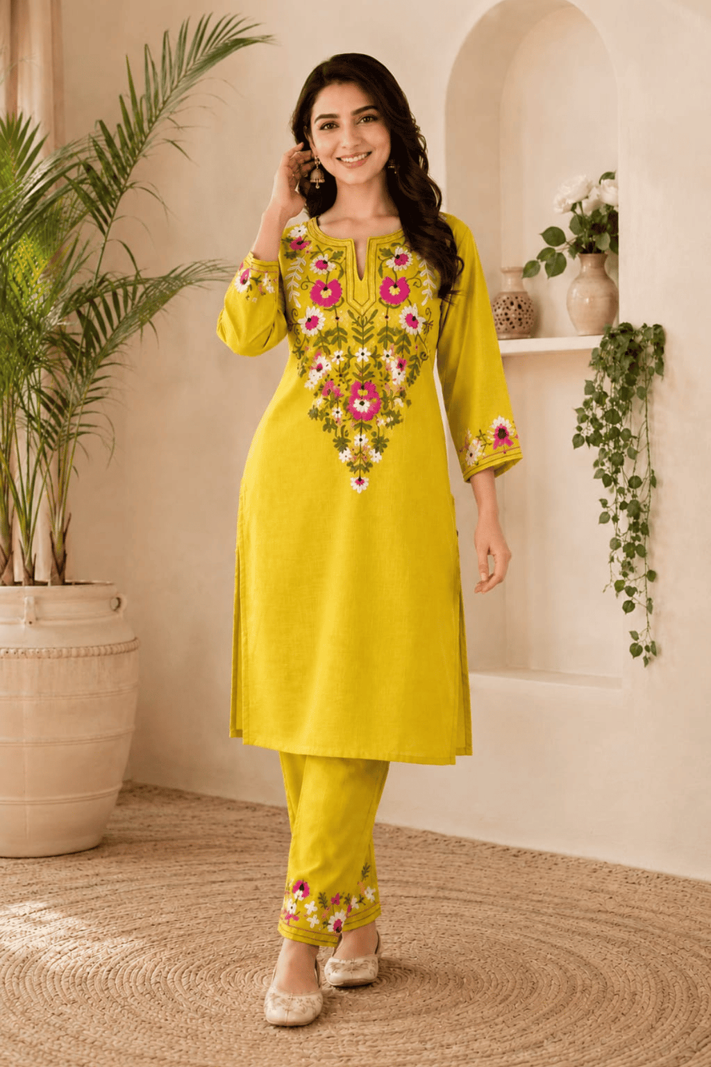 Majestic Divas Sunshine Bloom Embroidered Kurta Set