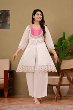Majestic Diva's White With Pink & Golden Embroidered Co-Ord Set