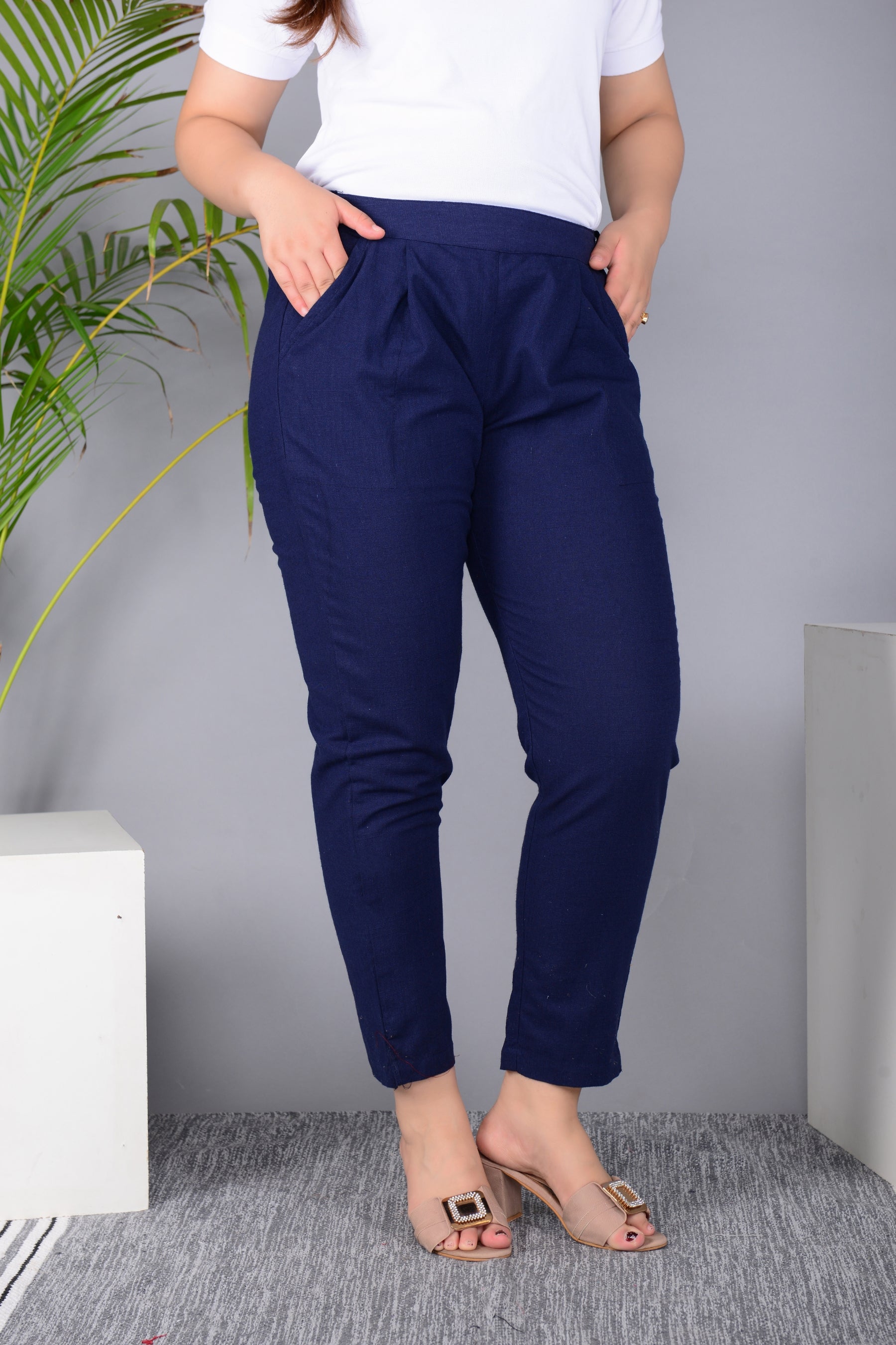 Majestic Diva's Women’s High Waist Classic Navy Blue Tapered Pants