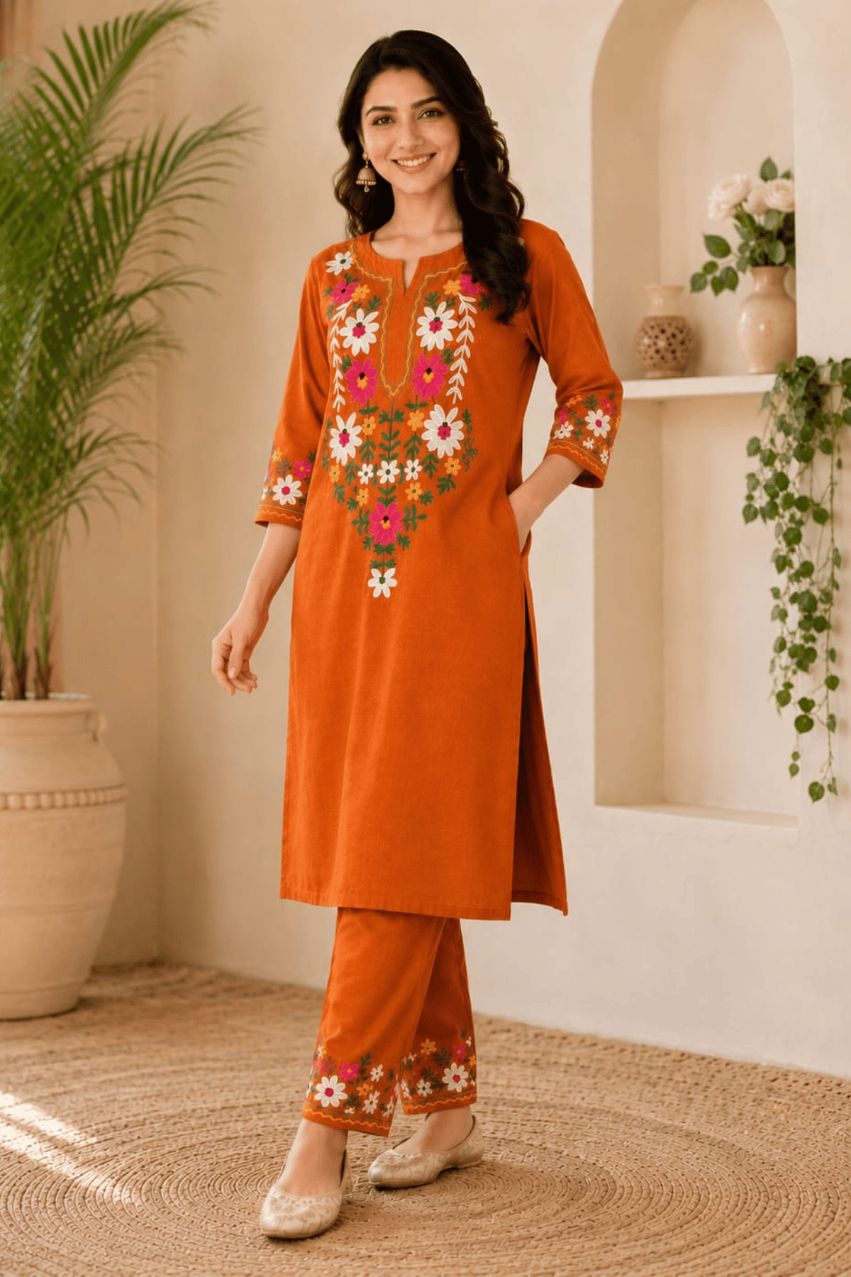 Majestic Divas Sunshine Bloom Embroidered Kurta Set Main image