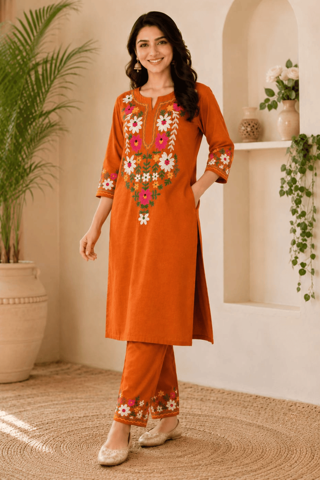 Majestic Divas Sunshine Bloom Embroidered Kurta Set