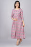 Majestic divas Cotton Pink Blue Floral Buta Printed Maternity Feeding Kurta Dress with Dual Zippers