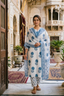 Majestic Diva's White & Blue Floral Printed Dupatta Set