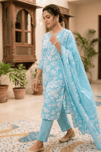 Majestic Diva's Sky Blue Floral Printed Dupatta Set