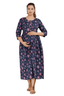 Majestic divas Cotton Navy Blue Floral Maternity Feeding Kurta Dress with Dual Zippers