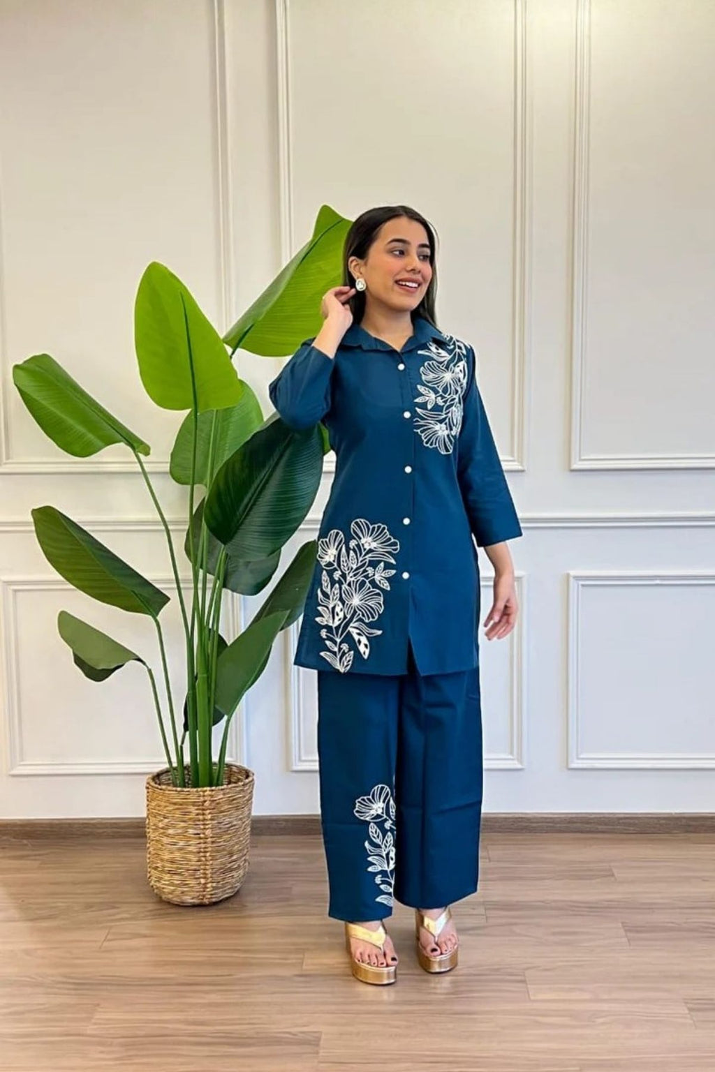 Majestic Diva Teal Blue Floral Co-Ord Set