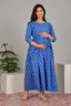 Majestic divas Cotton Blue White Buta Printed Maternity Feeding Kurta Dress with Dual Zippers