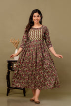 Majestic divas Cotton Wine Maroon Floral Maternity Feeding Kurta Dress with Dual Side Zippers