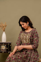 Majestic divas Cotton Wine Maroon Floral Maternity Feeding Kurta Dress with Dual Side Zippers