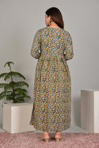 Majestic divas Cotton Navy Blue Paisley Floral Printed Maternity Feeding Kurta Dress with Dual Zippers