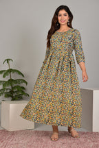 Majestic divas Cotton Navy Blue Paisley Floral Printed Maternity Feeding Kurta Dress with Dual Zippers