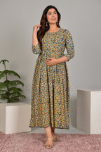 Majestic divas Cotton Navy Blue Paisley Floral Printed Maternity Feeding Kurta Dress with Dual Zippers