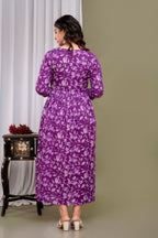 Majestic divas Cotton Purple Floral Printed Maternity Feeding Kurta Dress with Dual Zippers