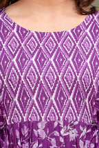 Majestic divas Cotton Purple Floral Printed Maternity Feeding Kurta Dress with Dual Zippers