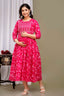 Majestic divas Cotton Rani Pink Floral Printed Maternity Feeding Kurta Dress with Dual Zippers