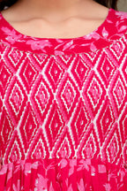 Majestic divas Cotton Rani Pink Floral Printed Maternity Feeding Kurta Dress with Dual Zippers