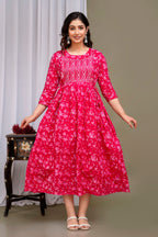 Majestic divas Cotton Rani Pink Floral Printed Maternity Feeding Kurta Dress with Dual Zippers