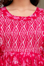 Majestic divas Cotton Rani Pink Floral Printed Maternity Feeding Kurta Dress with Dual Zippers