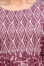 Majestic divas Cotton Dusty Mauve Floral Printed Maternity Feeding Kurta Dress with Dual Zippers