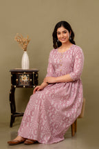 Majestic divas Cotton Dusty Rose Floral Printed Maternity Feeding Kurta Dress with Dual Zippers