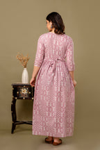 Majestic divas Cotton Dusty Rose Floral Printed Maternity Feeding Kurta Dress with Dual Zippers