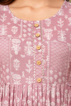 Majestic divas Cotton Dusty Rose Floral Printed Maternity Feeding Kurta Dress with Dual Zippers