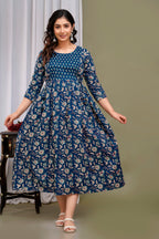 Majestic divas Cotton Navy Blue Floral Printed Maternity Feeding Kurta Dress with Dual Zippers