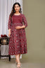 Majestic divas Cotton Maroon Floral Printed Maternity Feeding Kurta Dress with Dual Zippers