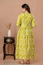 Majestic divas Cotton Lime Green Abstract Floral Printed Maternity Feeding Kurta Dress with Dual Zippers