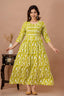 Majestic divas Cotton Lime Green Abstract Floral Printed Maternity Feeding Kurta Dress with Dual Zippers