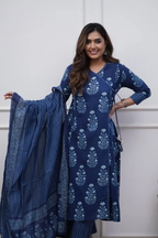 Majestic Diva's Indigo Blue Printed Dupatta Set