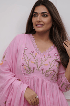 Majestic Divas Blush Petal Pink Anarkali Dupatta Set