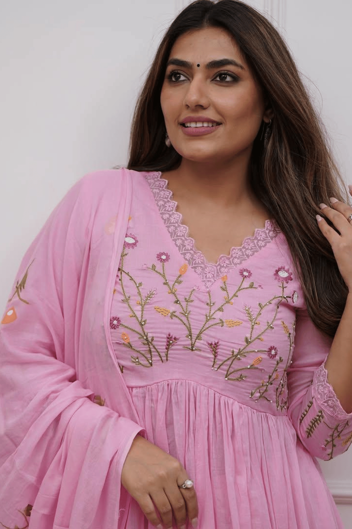 Majestic Divas Blush Petal Pink Anarkali Dupatta Set