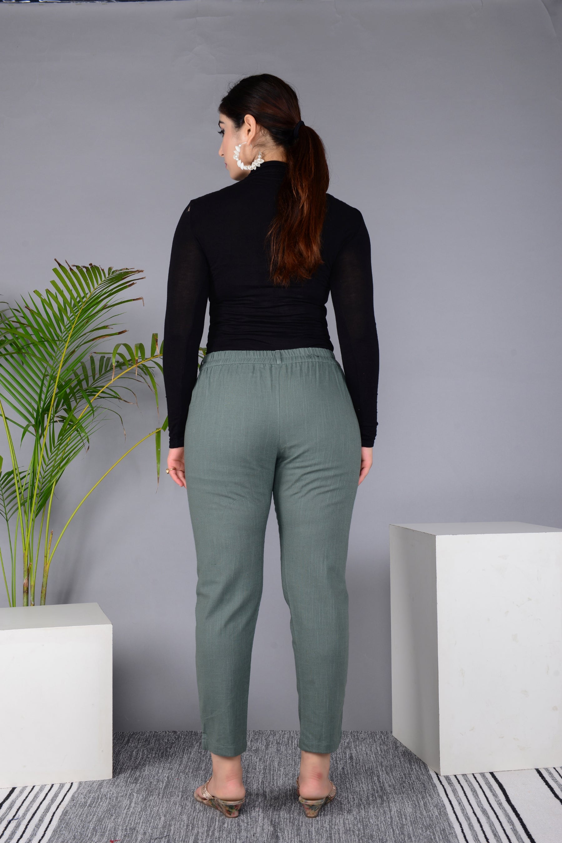 Majestic Diva's Women’s High Waist Dusty Grey Tapered Pants Secondary image
