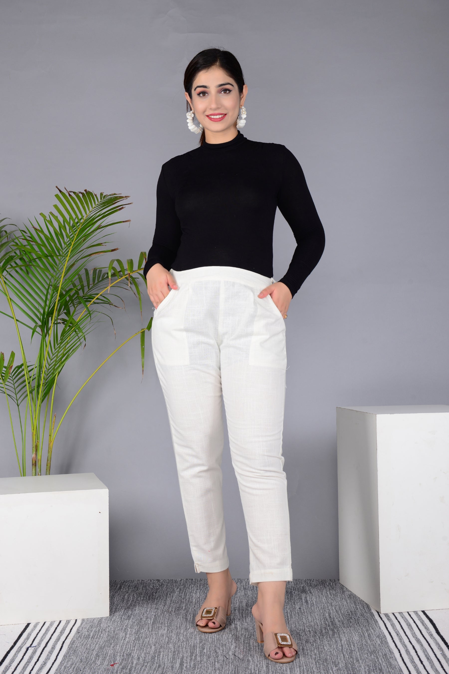 Majestic Diva's Women’s High Waist Off-White Tapered Pants Secondary image