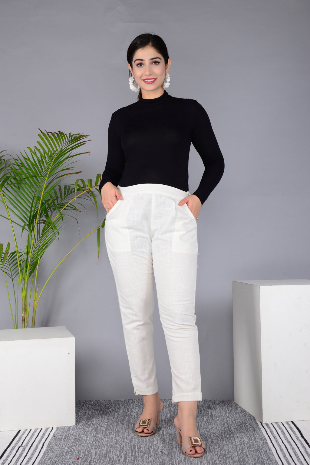 Majestic Diva's Women’s High Waist Off-White Tapered Pants