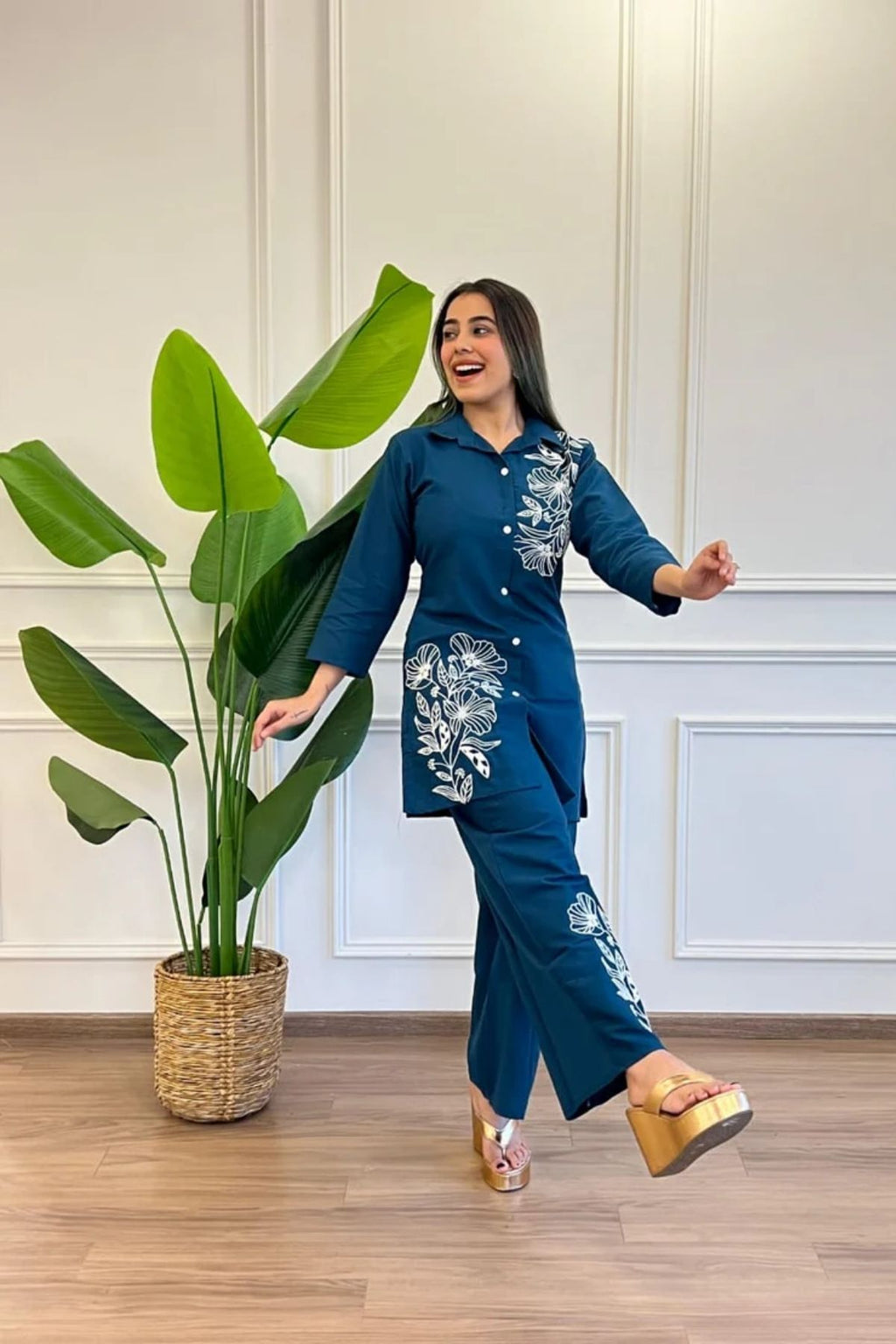 Majestic Diva Teal Blue Floral Co-Ord Set