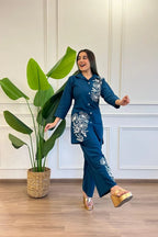 Majestic Diva Teal Blue Floral Co-Ord Set