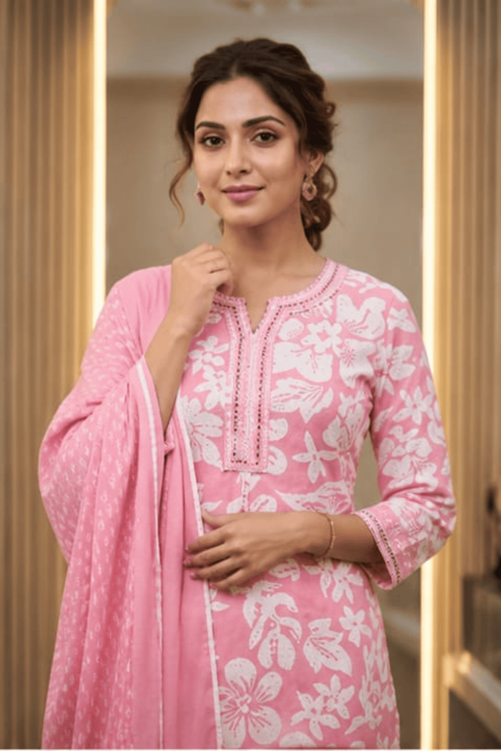 Majestic Diva's Baby Pink Floral Printed Dupatta Set