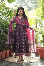Majestic Diva Purple Ikat Print Anarkali Dupatta Set