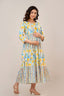 Majestic Diva's Yellow & Blue Floral Printed Cotton Maternity & Feeding Dress