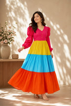 Rainbow Bloom Cotton Tiered Maxi Dress