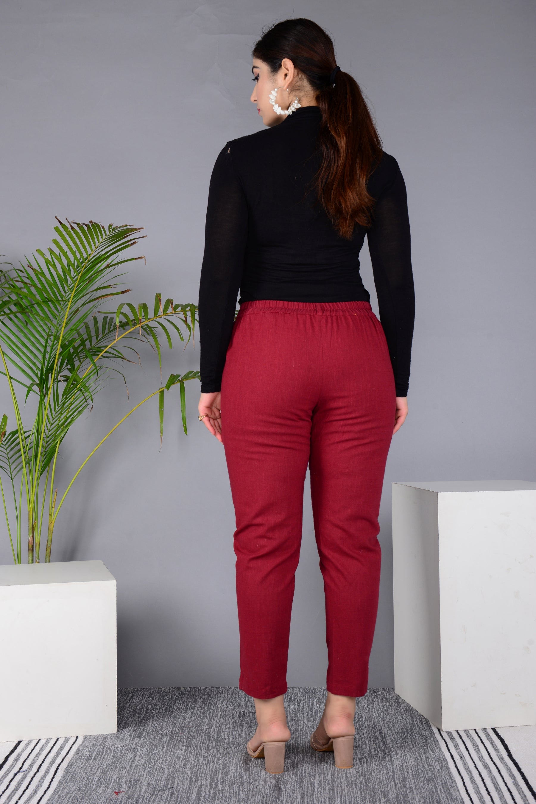 Majestic Diva's Women’s High Waist Brick Red Tapered Pants
