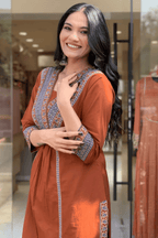 Majestic Diva Rust Brown Embroidered and Printed Dupatta Set
