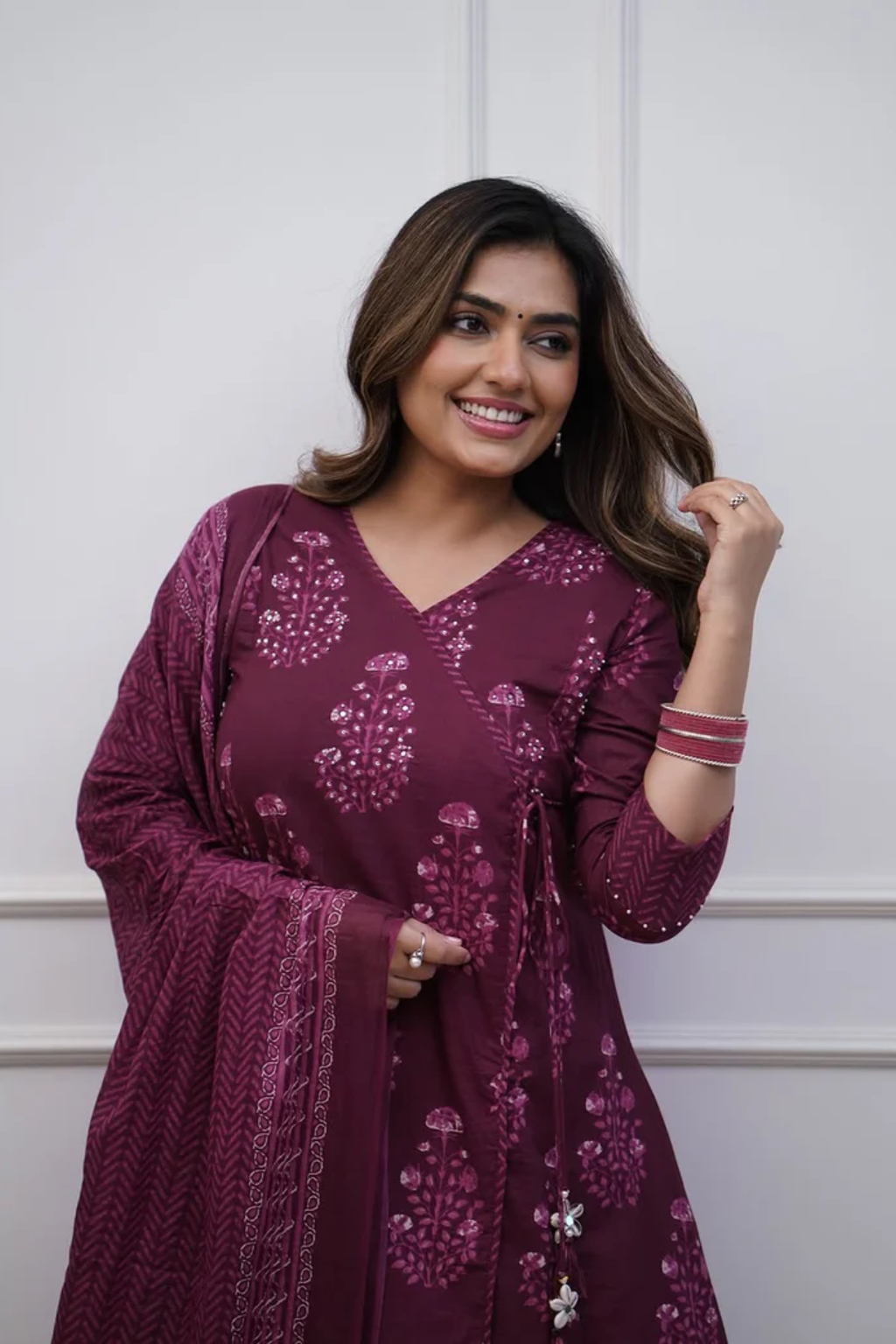Majestic Diva's Wine Purple Printed Dupatta Set