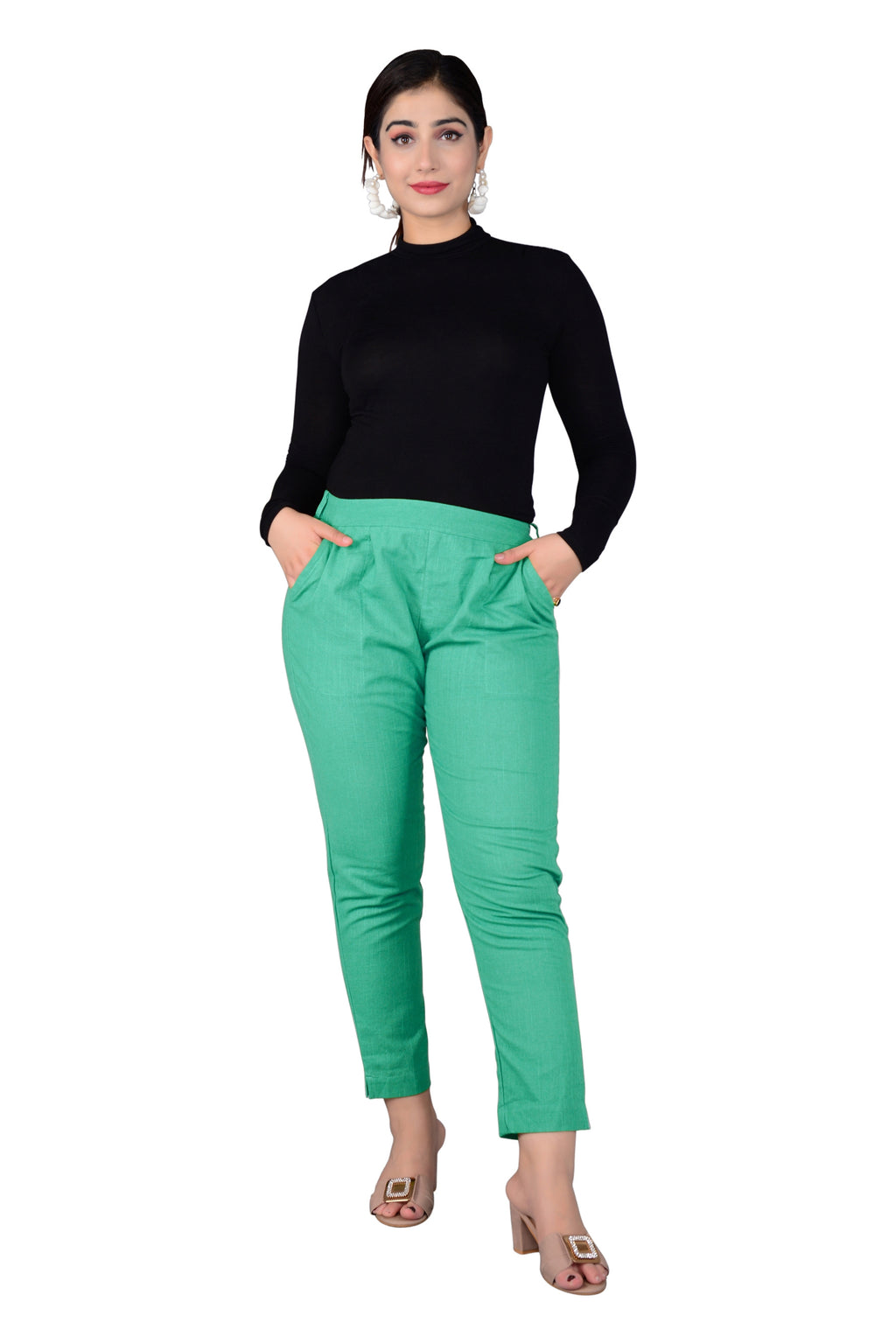 Majestic Diva's Women’s High-Waist Slim Fit Green Pant