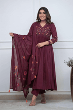 Majestic Divas Royal Wine Embroidered Anarkali Dupatta Set