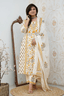 Majestic Diva's White & Yellow Printed Dupatta Set