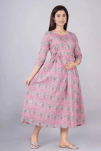 Majestic divas Cotton Lavender Floral Maternity Feeding Kurta Dress with Dual Zippers