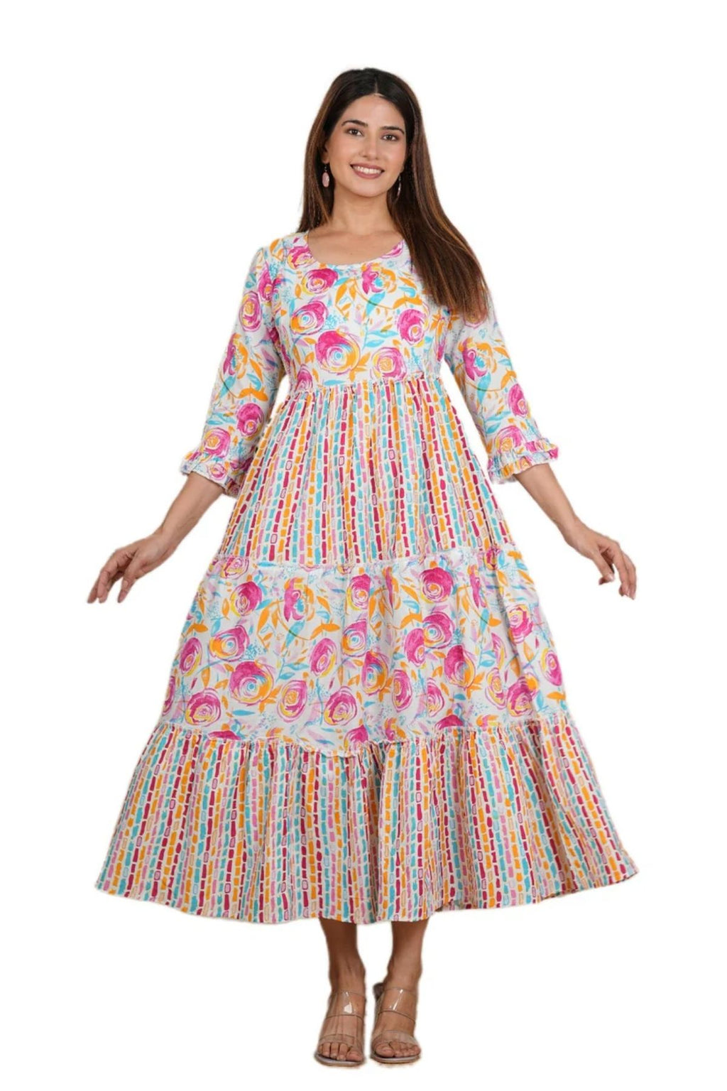 Majestic Diva's Multicolour Floral Printed Cotton Maternity Dress
